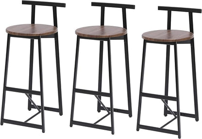 3-Piece Counter Height Bar Stool Set - Armless Back Stools for Kitchen Island (Walnut Brown + MDF + Modern)