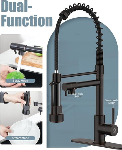 Kitchen Faucet,Oil Rubbed Bronze Faucet with Soap Dispenser,Black Kitchen Faucets with Pull Down Sprayer,Kitchen Sink Faucet with Dual Function Spray Head for 1-4 Holes Kitchen Sink