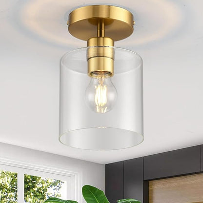 Brass Semi Flush Mount Ceiling Light,Gold Modern Fixture for Closet Hallway Entryway Light Fixture Ceiling Brass Finish 2 Pack