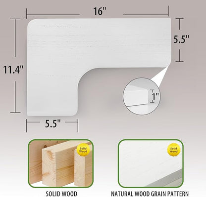 SAUMONIERES Corner Floating Shelves Wall Mount Shelf Solid Wood for Bedroom Bathroom Room Kitchen Storage Set of 3, White, Invisible Brackets