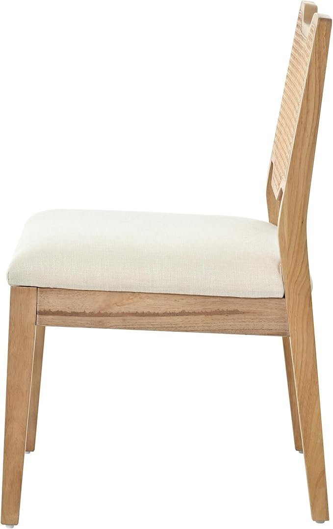Christopher Knight Home 28" Farmhouse Barstools Set of 2, Upholstered Armless Counter Stools with Natural Rattan Backrest, Solid Rubber Wood Dining Chairs for Kitchen Island Dining Room, Walnut+Beige