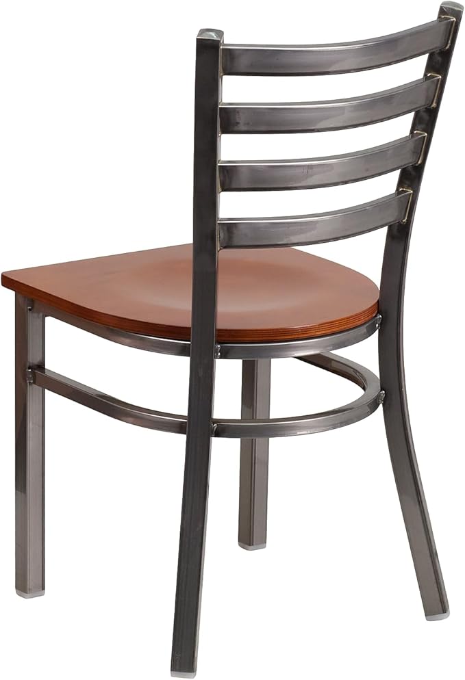 Flash Furniture 2 Pk. HERCULES Series Clear Coated Ladder Back Metal Restaurant Chair - Cherry Wood Seat