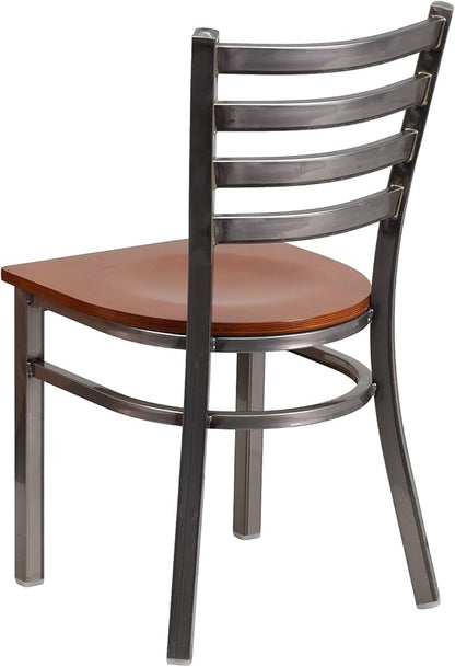 Flash Furniture 2 Pk. HERCULES Series Clear Coated Ladder Back Metal Restaurant Chair - Cherry Wood Seat