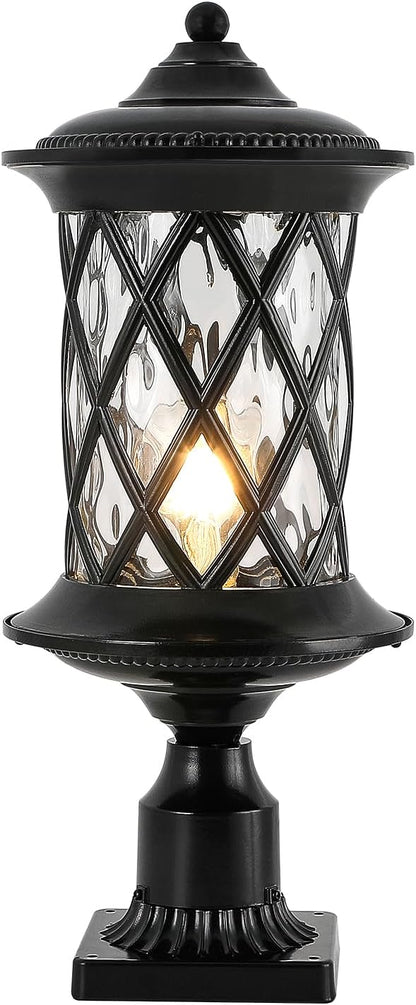 Industrial Exterior Lamp Post Lighting Fixture Waterproof Post Light Outdoor with 3-Inch Pier Mount Base, Water Glass Lampshade 60W E26 Retro Outdoor Pillar Light for Yard, Porch, Patio