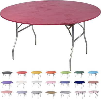 Kwik-Covers 10 Pack of Round Plastic Table Covers - 60" or 72" Round - Indoor or Outdoor Fitted Covers (Tables NOT Included) (Maroon, 60" Round)