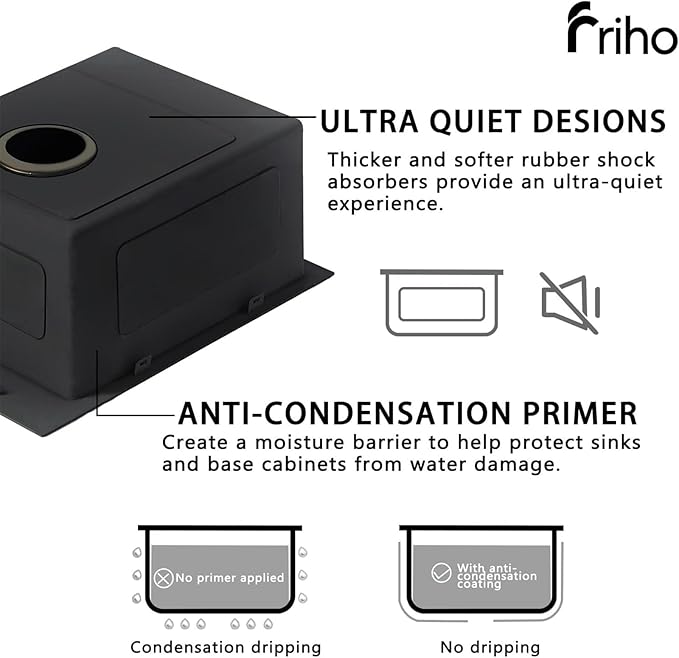 Friho 15x15 Inch Drop In Black Bar Sink, 16 Guage Stainless Steel Topmount Outdoor RV Small Kitchen Sink, 15 Inch Wet Prep Single Bowl Utility Bar Sink With Dish Grid & Drain