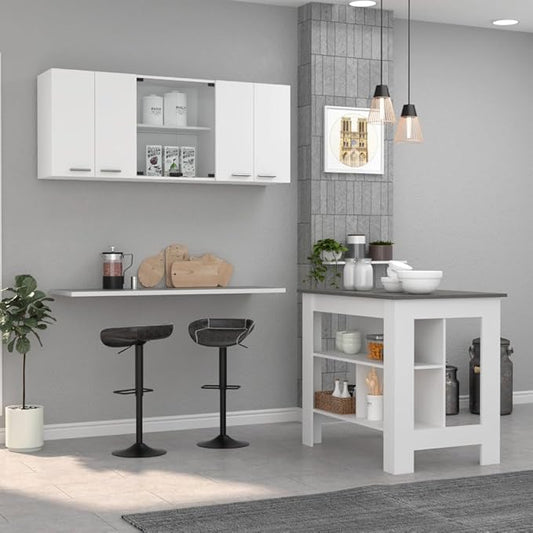 GOWE White and Onyx 2-Piece Kitchen Set, Kitchen Island and Wall Cabinet