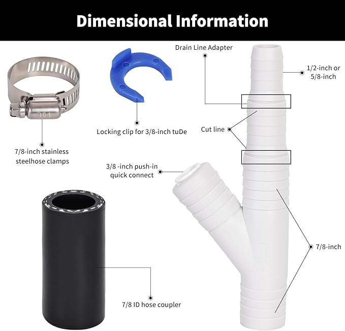 Dishwasher Drain Hose Adapter, RO Drain Line adapter， Garbage Disposal Adapter with 3/8-inch Quick Connect Fitting and 7/8-inch Fitting for a Dishwasher，No Drilling Required