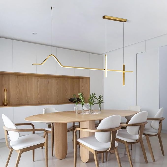 KCO Modern LED Chandelier Lighting Gold Linear Dimmable Pendant Ceiling Light Fixtures LED Dimmer Kitchen Island Hanging Light Fixture Adjustable Living Room Pendant Light