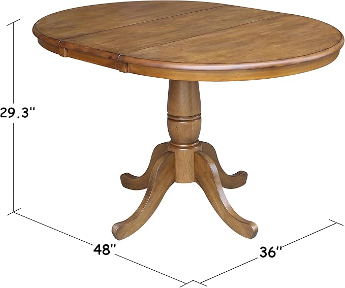 36" Round Top Pedestal Table With 12" Leaf - 28.9"H - Dining Height, Pecan