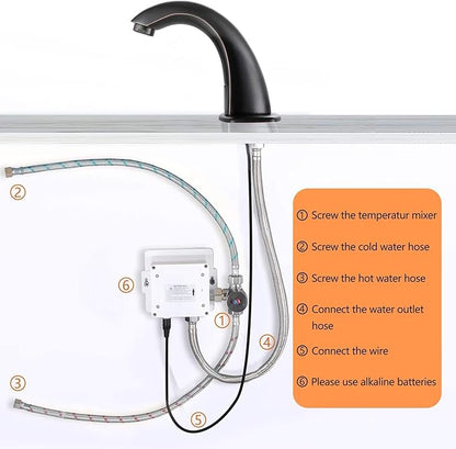 Touchless Bathroom Faucet with Automatic Sensor Function, Bathroom Sink Faucet with Hole Cover Plate, Oil Rubbed Black