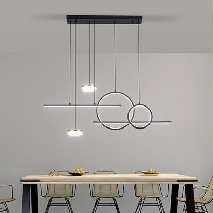 Modern Black LED Dining Room Light Fixture with Remote Control, 38.5" 38W 3-Color Temp Stepless Dimmable Island Pendant Lights, Hanging Adjustable Linear Chandelier for Kitchen Bar