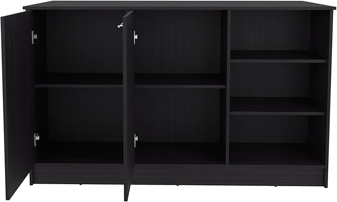 GOWE Kitchen Island Two Cabinets, Three Open Shelves