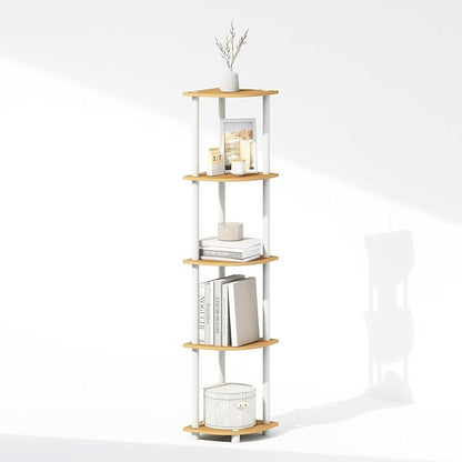 Furinno Turn-N-Tube Storage Shelves, 5-Tier Book Shelf, Corner Shelf, Toolless Open Shelves, for Organization and Storage, Living Room, Home Office, Hallway, Bedroom, Beech