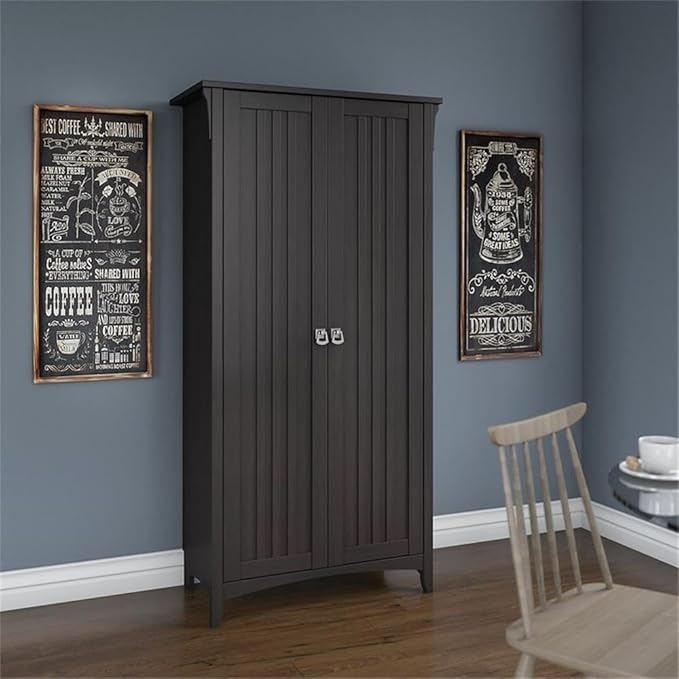 Bush Home Salinas Kitchen Pantry Cabinet with Doors in Vintage Black