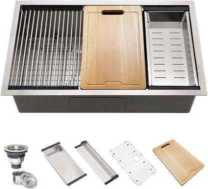 Stainless Steel Kitchen Sink Undermount-Hovheir 25x19 Undermount Kitchen Sink Workstation Sinks 16 Gauge Stainless Steel Single Bowl Deep Under Mount Sinks with Cutting Board
