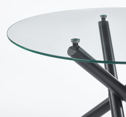 Round Glass Dining Table,Glass Dining Room Table with Metal Legs, Modern Glass Kitchen Table for Home, Kitchen, Dining Room