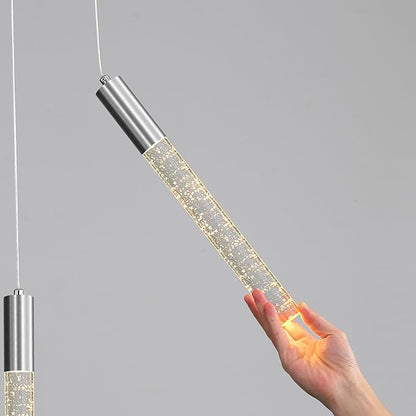 HAIXIANG W24 x H157 Glam Chandelier Bubble Crystal Ceiling Chandeliers Remote Dimmable LED Light High Ceiling Pendants Light Fixtures Adjustable Long Lights 24-Lights Silver Lamp