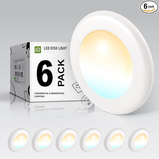 ASD 6 Pack LED Disk Lights 4 Inch, 10W 5CCT 2700K-5000K 685LM CRI90+, Dimmable Flush Mount Ceiling Light Fixture, Low Profile Surface Mount Disc Lights, Junction Box or Recessed Can Install, UL