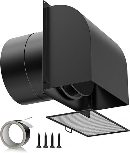 [Upgraded] Hon&Guan 10 Inch Hooded Wall Vent with Magnetic Seal Flap and Removable Mesh, Arc-Shaped 10'' Exhaust Vent Cover Cap for Kitchen Range Hood/Dryer/Bathroom Exhaust (Galvanized Steel, Black)