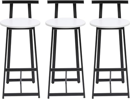 Bar Stools Kitchen Island Bar Chairs Set of 3 Metal Counter Bar stools with Backrest for Dining Pub Room (Black White)