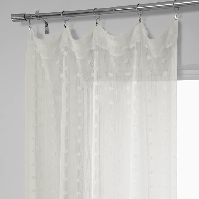 HPD Half Price Drapes Patterned Faux Linen Sheer Curtains For Living Room 50 X 96 (1 Panel), Rod Pocket Window Curtains for Bedroom, Strasbourg Dot