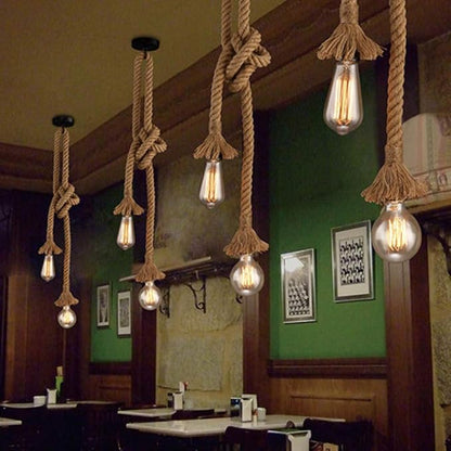 Mengjay Trade E27 Hemp Rope Double Head Vintage Hanging Pendant Ceiling Light Lamp Industrial Retro Country Style Dining Hall Restaurant Bar Cafe Lighting AC 220V (5m (250 cm+250 cm))