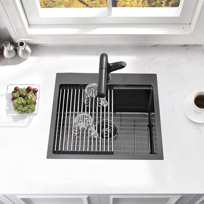 21 Drop In Sink-Bokaiya 21x20 Inch Small Drop In Bar Sink Black Stainless Steel Outdoor Rv Sink 16 Gauge Top Mount Single Bowl Small Kitchen Sink with Cutting Board