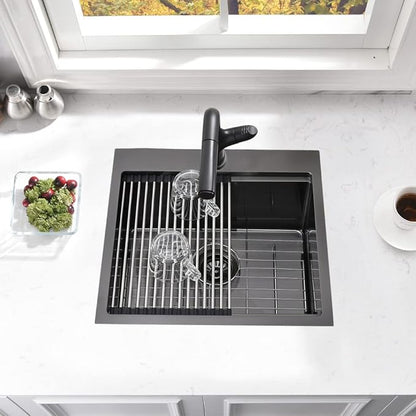 21 Drop In Sink-Bokaiya 21x20 Inch Small Drop In Bar Sink Black Stainless Steel Outdoor Rv Sink 16 Gauge Top Mount Single Bowl Small Kitchen Sink with Cutting Board