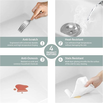Kichae 32 Inch White Undermount Sink Workstation Ceramic Fireclay 32x19 Inch White Kitchen Sink Dual Drop in & Undermount Kitchen Sink Single Bowl Deep Porcelain Sink