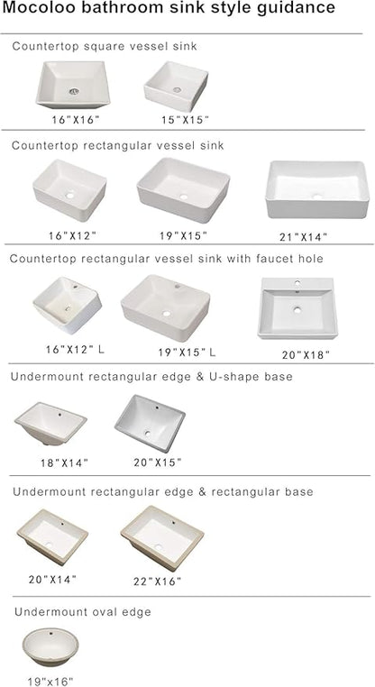 Mocoloo Rectangle Vessel Sink 19"x15" Ceramic Bathroom Sinks White Porcelain Lavatory Small Vanity Sink Basin without Overflow Drain Above Countertop Installation