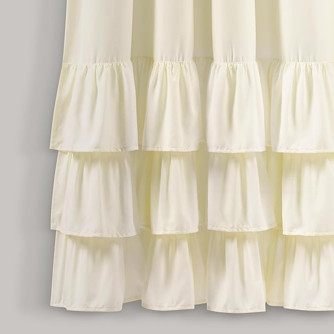 Lush Decor Allison Ruffle Light Filtering Window Curtain Panels Pair 40" W x 63" L Ivory - Coquette Curtains for Bedroom - Drapes - Ruffle Curtains Kids