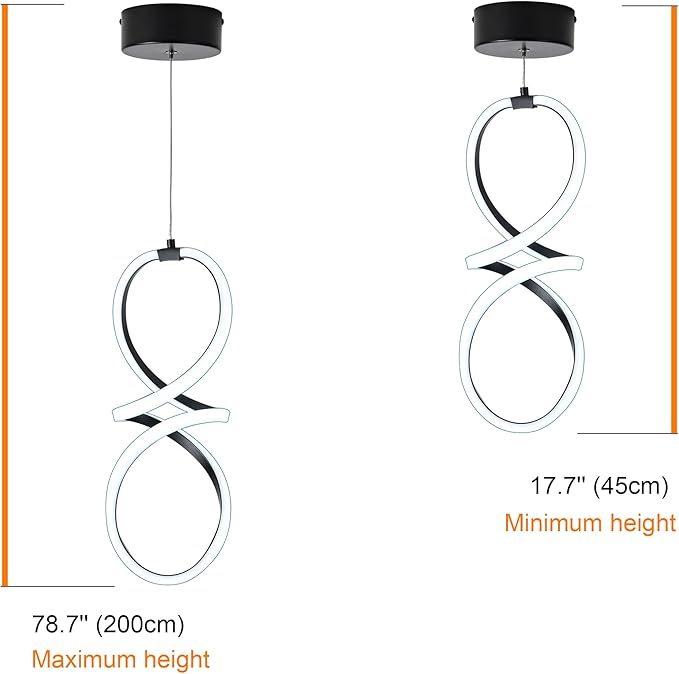 MAYNA Spiral Led Pendant Light Fixture,Modern Led Chandelier, 6000K Adjustable Height Hanging Light Fixture for Kitchen Living Room Bedroom Cafe Table, 1 Pack (Black)