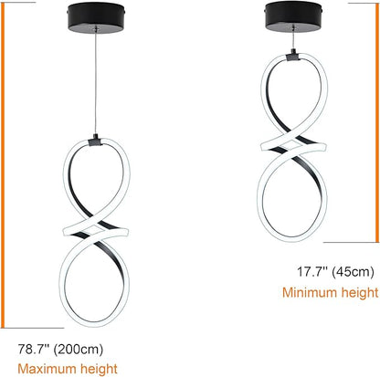 MAYNA Spiral Led Pendant Light Fixture,Modern Led Chandelier, 6000K Adjustable Height Hanging Light Fixture for Kitchen Living Room Bedroom Cafe Table, 1 Pack (Black)
