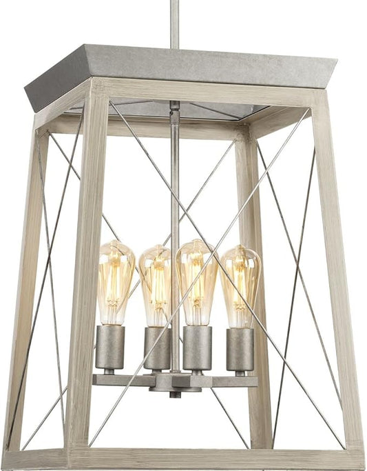 Progress Lighting Briarwood Collection 21 in. 4-Light Galvanized Farmhouse Foyer Chandelier with Painted Bleached Oak