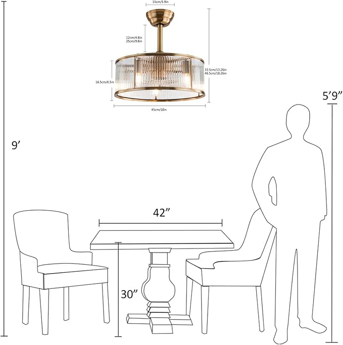 OUKANING Caged Fandelier Ceiling Fan with Light, Golden Ceiling Fans with Remote Control & Noiseless 35db - Farmhouse Rustic Bladeless Outdoors for Bedrooms, Dining Rooms, Kitchens and Living Rooms