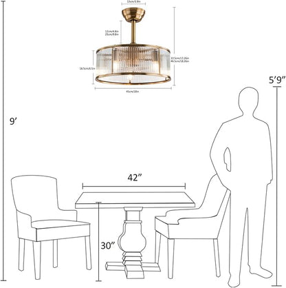 OUKANING Caged Fandelier Ceiling Fan with Light, Golden Ceiling Fans with Remote Control & Noiseless 35db - Farmhouse Rustic Bladeless Outdoors for Bedrooms, Dining Rooms, Kitchens and Living Rooms
