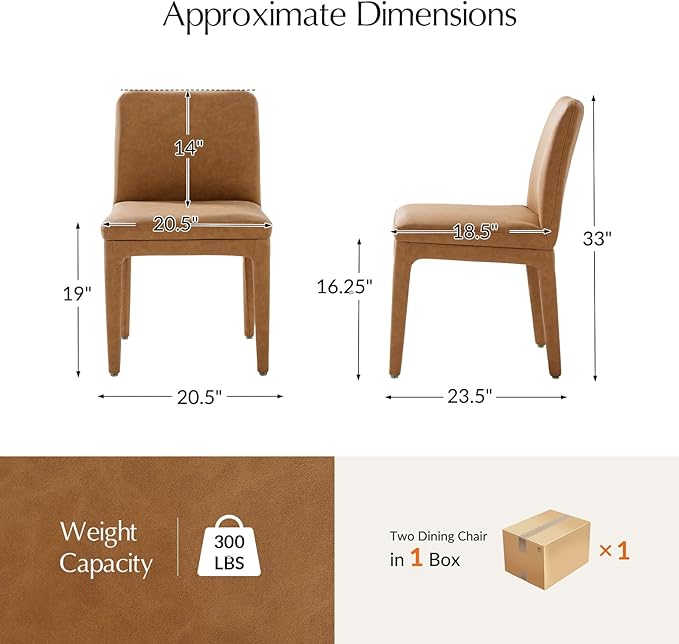 HULALA HOME Morden Dining Chairs Set of 2, Upholstered Faux Leather Kitchen Chairs with Thick Cushion and Solid Wood Frame, Accent Side Chair for Kitchen Dining Living Room Restaurant, Camel