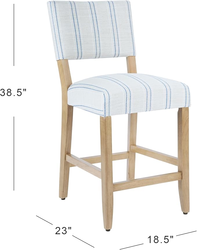HomePop 24" Open Back Counter Stool|HomePop Home Décor|Fabric Chairs for Dining Room, Kitchen and Living Room - Blue and White Stripe(Single Pack)