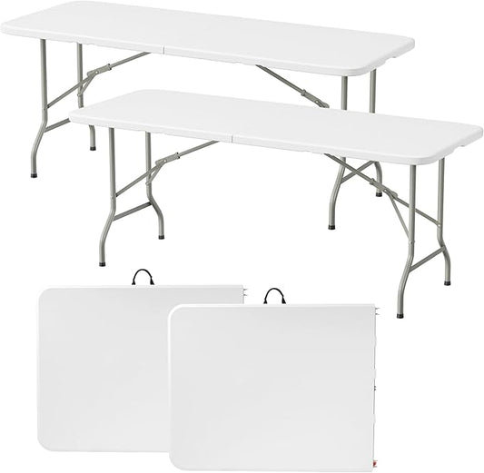 Elevon Folding Table Set of 2,8 Feet Heavy Duty Fold-in-Half Utility Table Indoor Outdoor for Camping,Picnic, Party