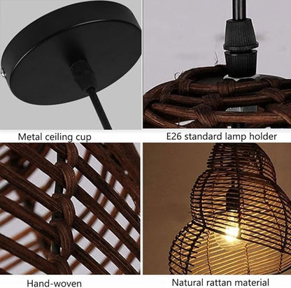 Retro Conch Pendant Lamp Hand Woven Ceiling Lighting Weave Bamboo Rattan E26 Hanging Light Fixture Retro Japanese Wicker Lamp Shade for Bedroom Restaurant Cafe Brown