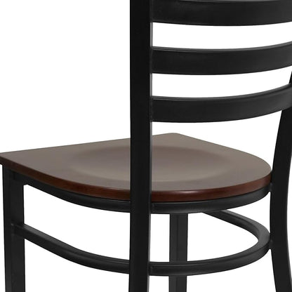 Flash Furniture 2 Pack HERCULES Series Black Ladder Back Metal Restaurant Chair - Mahogany Wood Seat