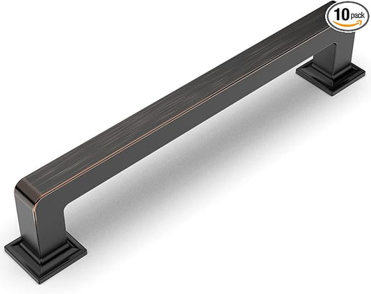 Amerdeco 10 Pack Oil Rubbed Bronze Cabinet Pulls 6.3 Inch(160MM) Hole Centers Kitchen Cabinet Handles Cabinet Hardware Kitchen Handles for Cabinets Cupboard Handles Drawer Pulls ZH0019
