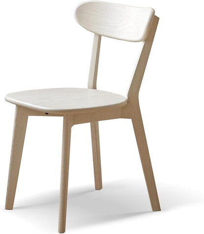 White Solid Wood Dining Chair,FAS Grade Oak Dining Chair Single,Sturdy Curved Backrest & Outer Sword-Leg Design in White Finish for Dining Room,Cafe, and Modern Home Kitchen,400 lb Capacity