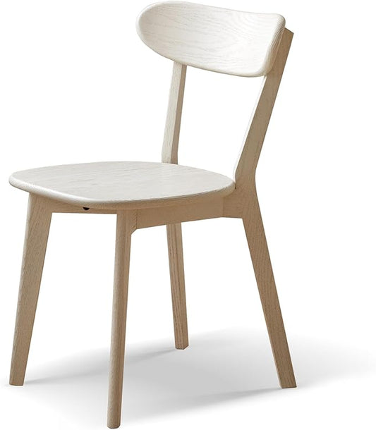 White Solid Wood Dining Chair,FAS Grade Oak Dining Chair Single,Sturdy Curved Backrest & Outer Sword-Leg Design in White Finish for Dining Room,Cafe, and Modern Home Kitchen,400 lb Capacity
