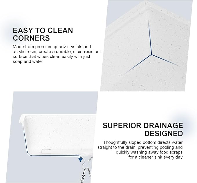 Mocoloo 33 Inch White Granite Composite Kitchen Sink - 33x19 Undermount Ledge Workstation Matte White Quartz Single Bowl Under Counter Kitchen Sinks