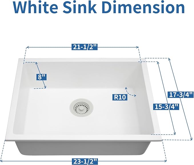White Kithcen Sink, 23 Inch Undermount Kitchens Sinks, 23"x 18"x 8" Small Bar Sinks, 23 x18 Granite Composite Quartz Stone Kitchen Sink With Accessories