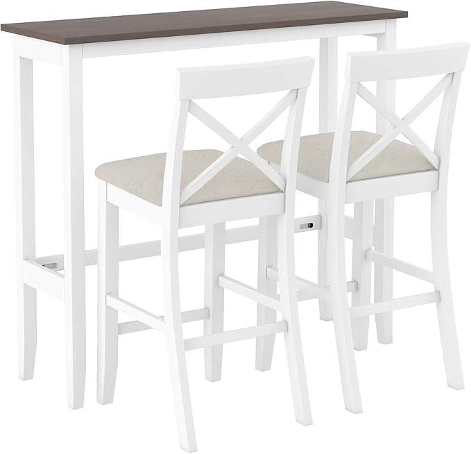 Farmhouse Rustic 3-Piece Counter Height Wood Kitchen Dining Sets, Home Bar Pub Kitchen Set, 48'' Long Bar Table with 2 Upholstery Chairs for Small Places