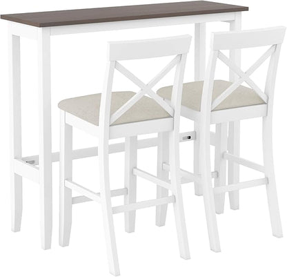 Farmhouse Rustic 3-Piece Counter Height Wood Kitchen Dining Sets, Home Bar Pub Kitchen Set, 48'' Long Bar Table with 2 Upholstery Chairs for Small Places
