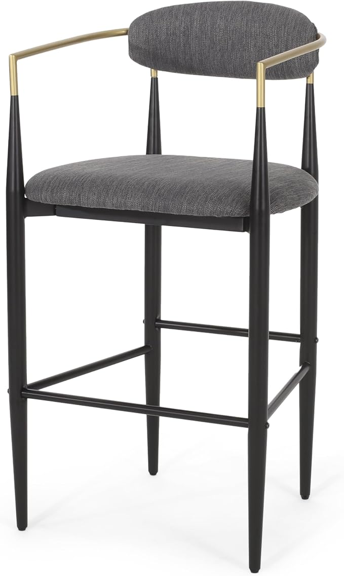 Gecheer Bar Stools Set of 2, Gray Fabric with Black Iron Legs, 29.75" Height for Kitchen Island, 260 LBS Capacity Multiple Family Members can use it for Daily Dining, Resting YHS-N779P248198G